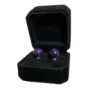 Genuine Amethyst Natural Stone Stud Earrings New with Giftbox